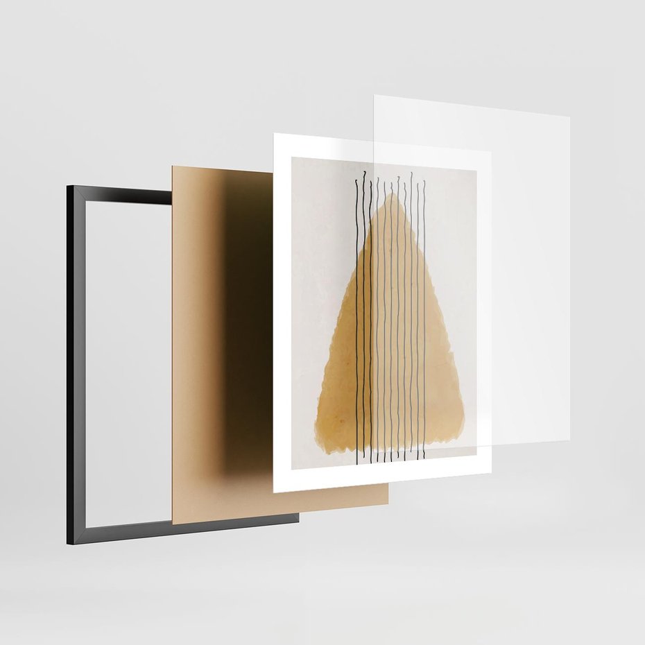 Plakat w ramie 40x50 - Migocące Impulsy - abstrakcyjna akwarelowa plama, nieregularne kreski - rama czarna