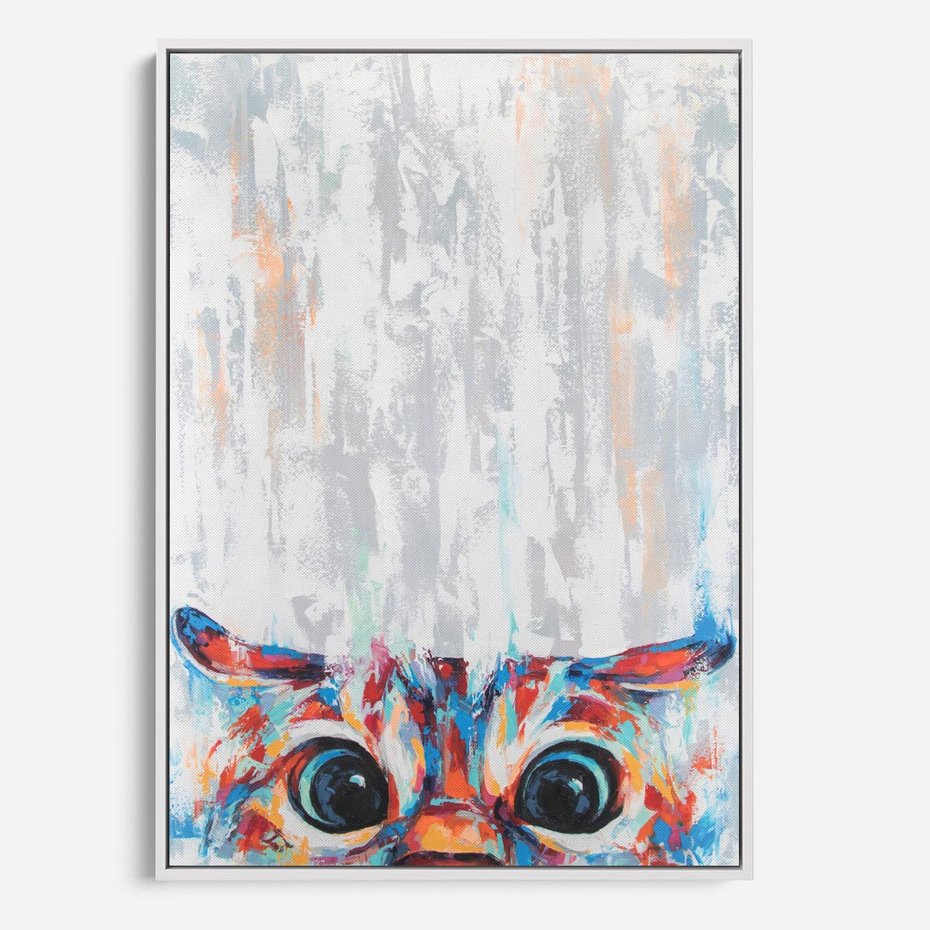 Obraz w ramie 80x120 - Co ja Widzę - obraz olejny, śmieszny obraz kota - rama biała