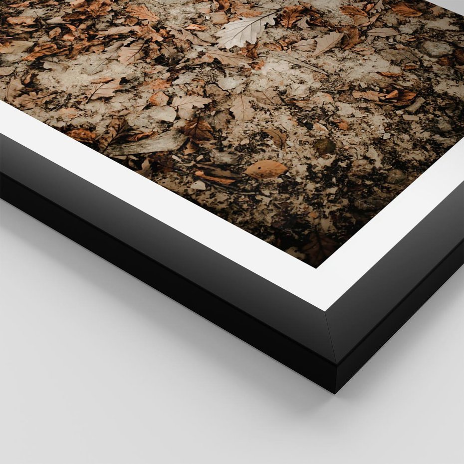 Plakat w ramie 30x40 - Suchość Liści w Brązowych Tonach - suche liście jesień brąz - rama czarna
