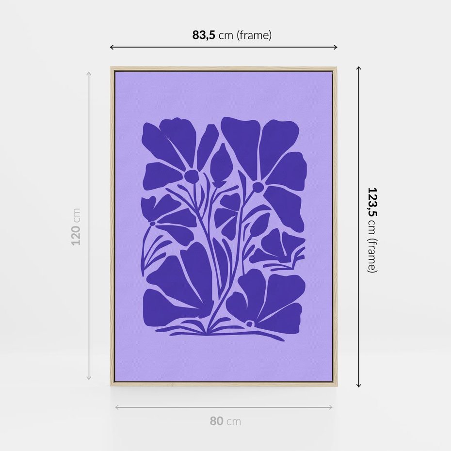 Obraz w ramie 80x120 - Migocące Boho Wibracje - kwiaty, energetyczne fioletowe tło - rama drewno