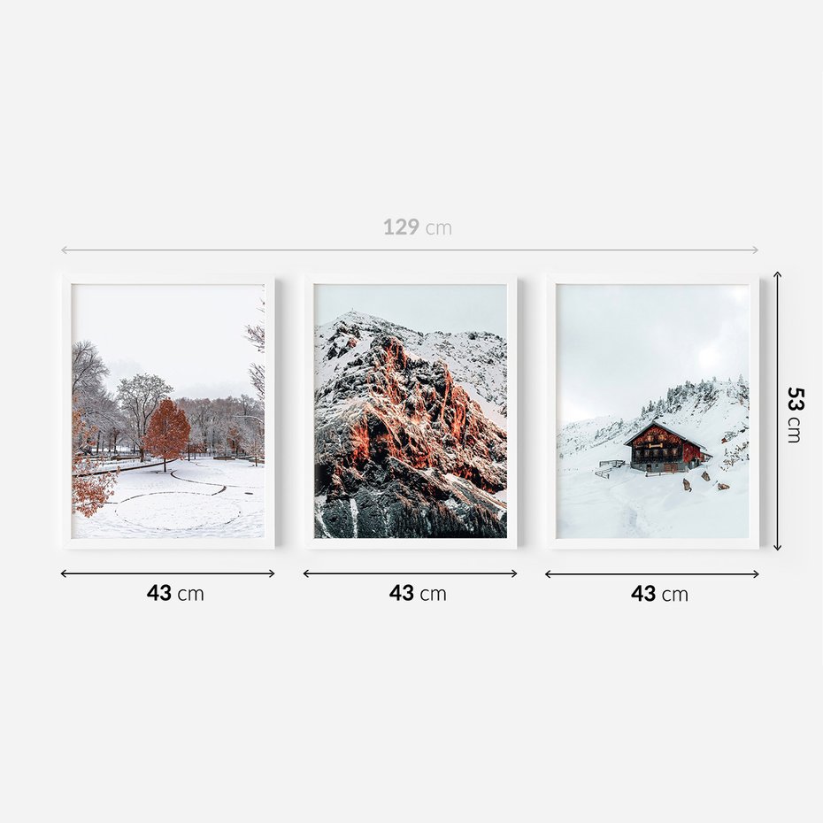 Zestaw obrazy w ramie 40x50 galeria - Górski, krajobraz, zima, śnieg - rama biała