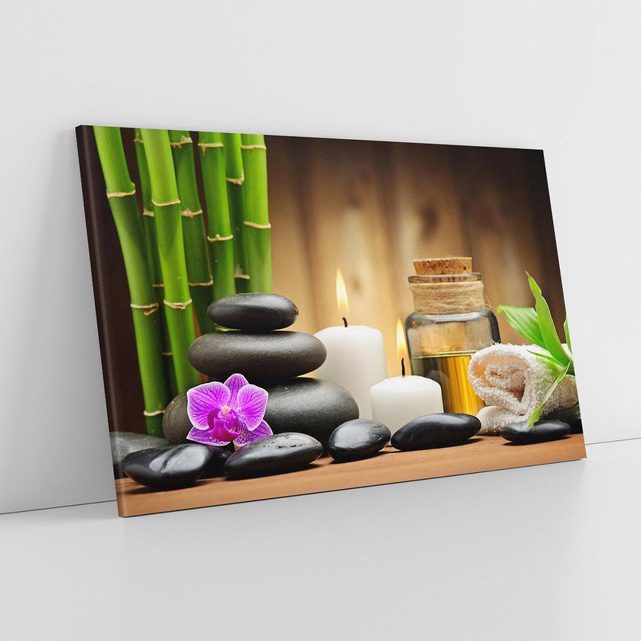Obraz na płótnie 120x80 - Spokojny zakątek SPA z bambusem i kamieniami - bambus, kamienie