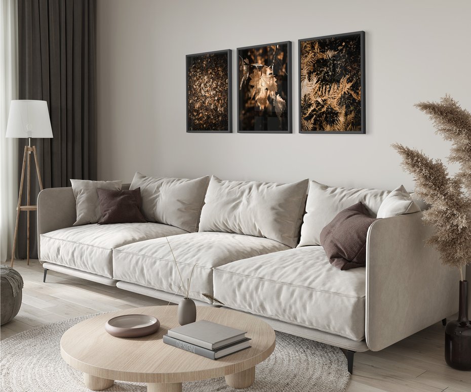 Zestaw obrazy w ramie 40x50 galeria - Suche, jesienne, liście, las - rama czarna