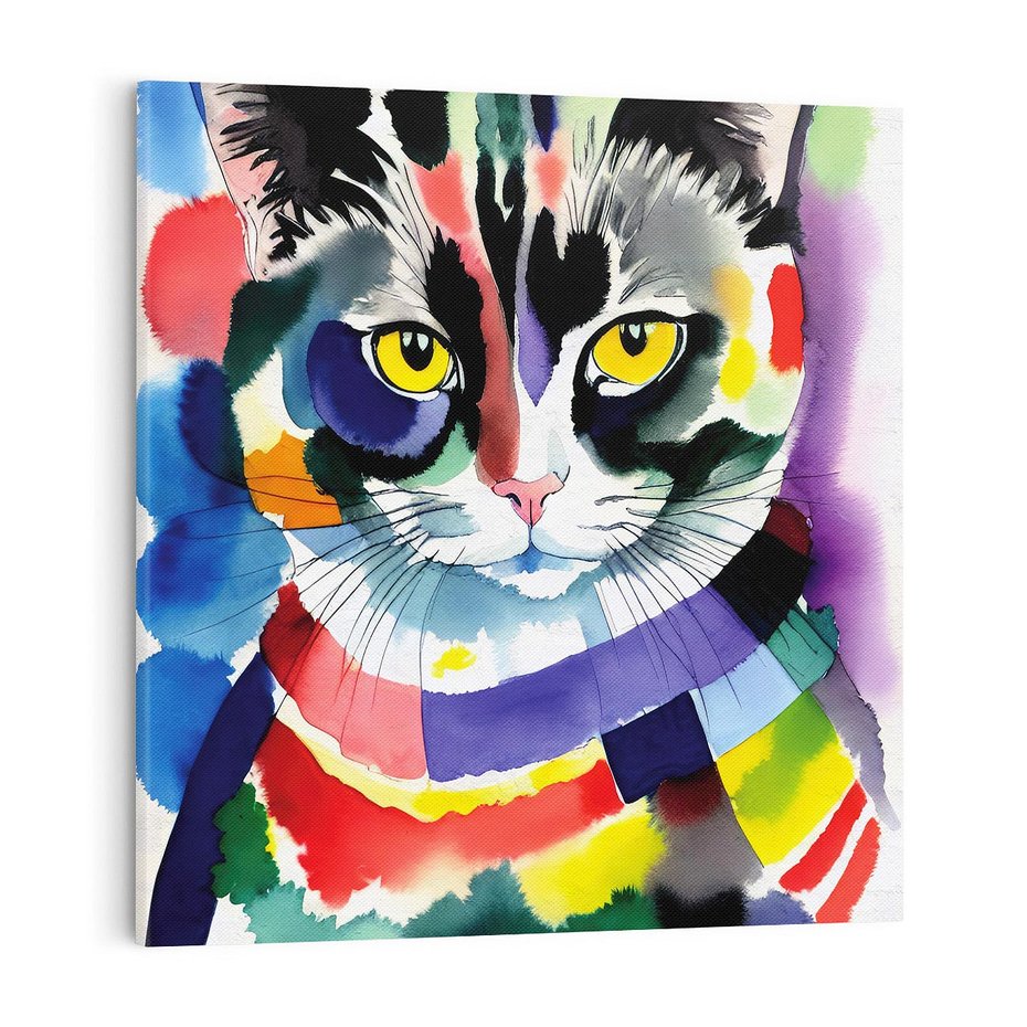 Obraz na płótnie 40x40 - Koci Przyjaciel - abstrakcyjny obraz, akwarela