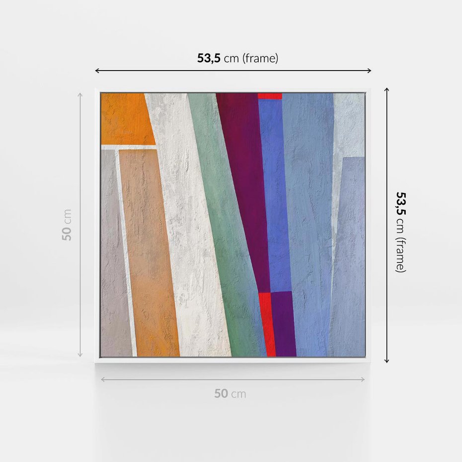 Obraz w ramie 50x50 - Księga Ukrytych Odbić - abstrakcyjne dziwne kształty, olejny obraz - rama biała