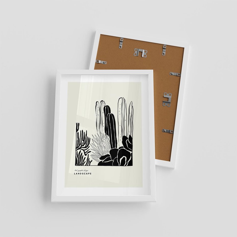 Plakat w ramie 30x40 - Boho Oaza - kaktusy, rośliny - rama biała