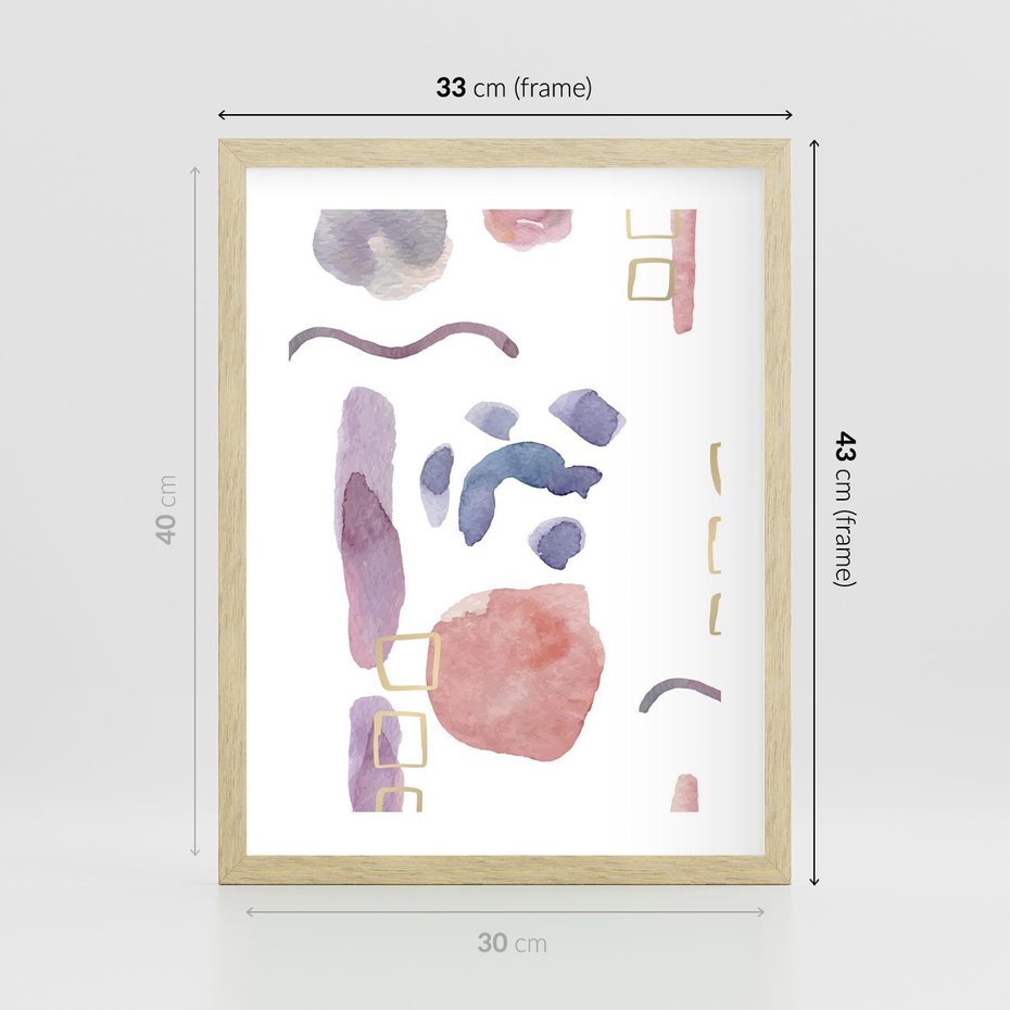 Plakat w ramie 30x40 - Boho Widokowe Impresje - abstrakcyjny palakt, akwarelowe plamy - rama drewno