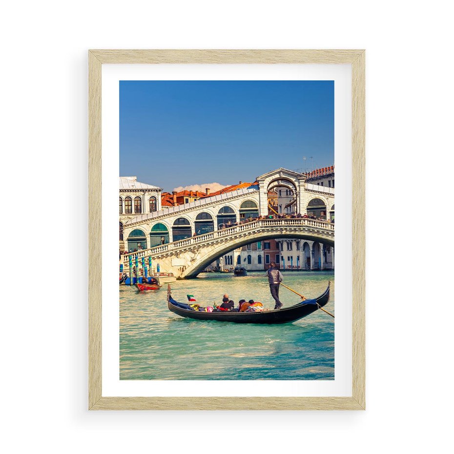 Plakat w ramie 50x70 - Romantyczna przejażdżka gondolą w Wenecji - Wenecja, gondola - rama drewno