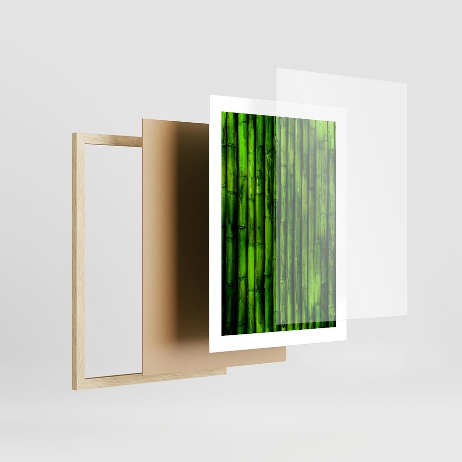 Plakat w ramie 30x40 - Bambusowy urok zielonej harmonii - bambus, zieleń - rama drewno