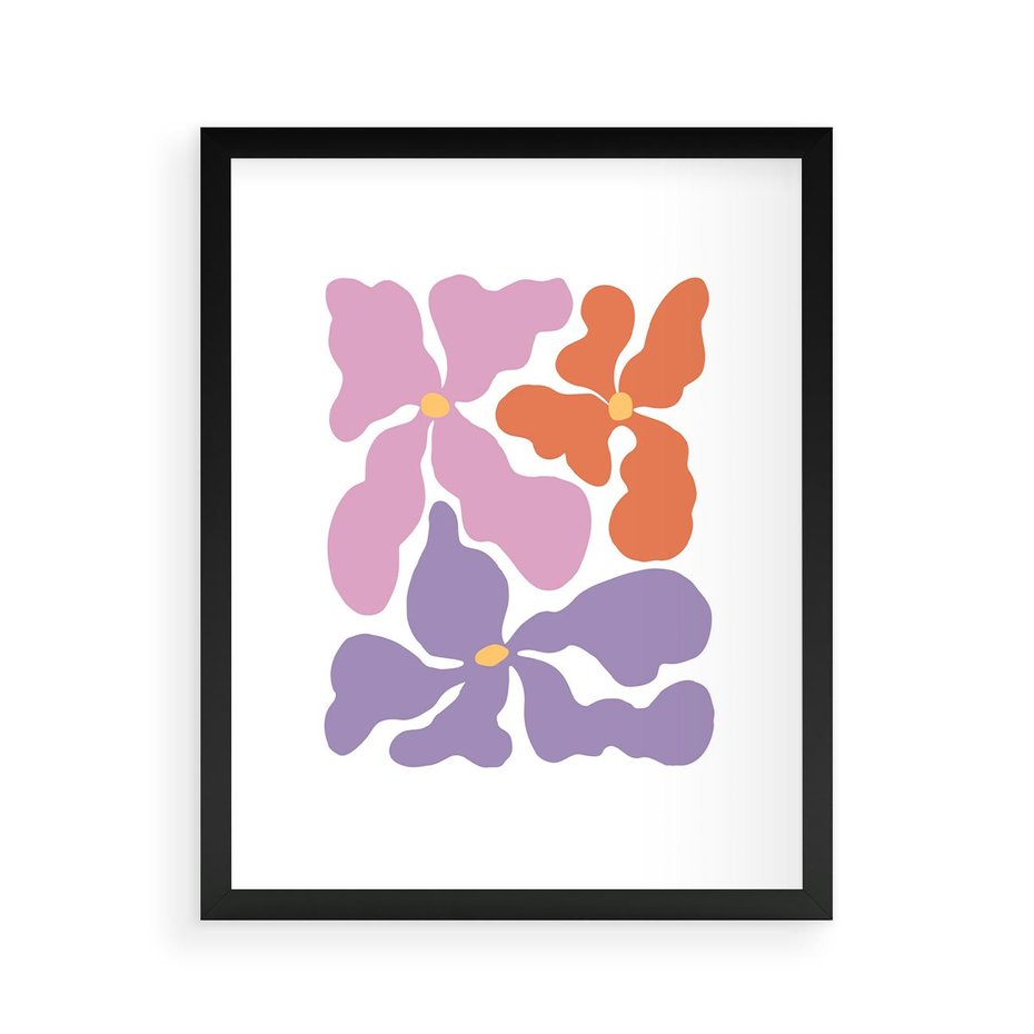 Plakat w ramie 40x50 - Bezgraniczne Wibracje - abstrakcyjne kolorowe kwiaty, minimlizm - rama czarna