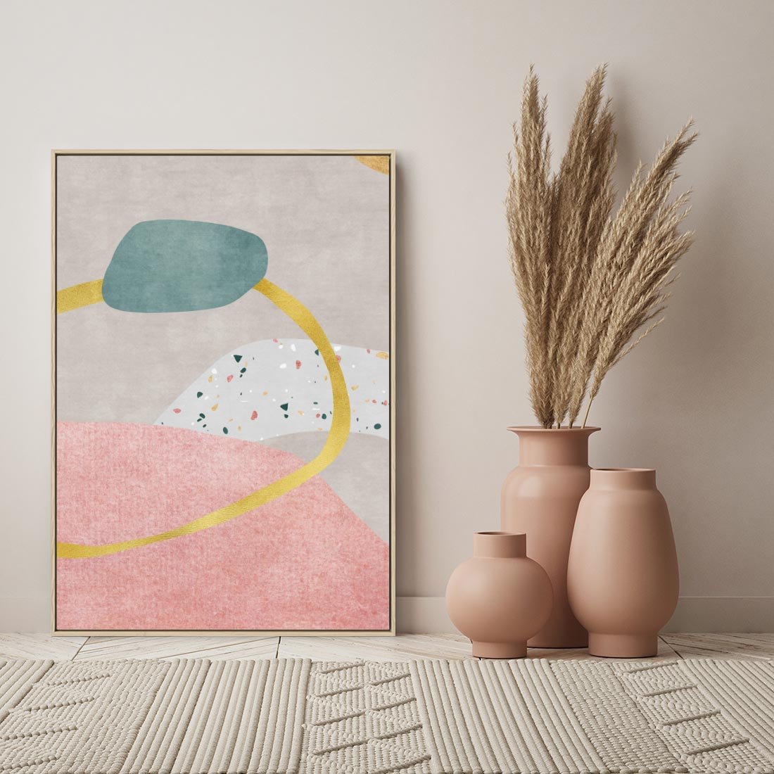 Obraz w ramie 70x100 - Ekspresja w ruchu pędzla - abstrakcja, połączenie kształtów - rama drewno