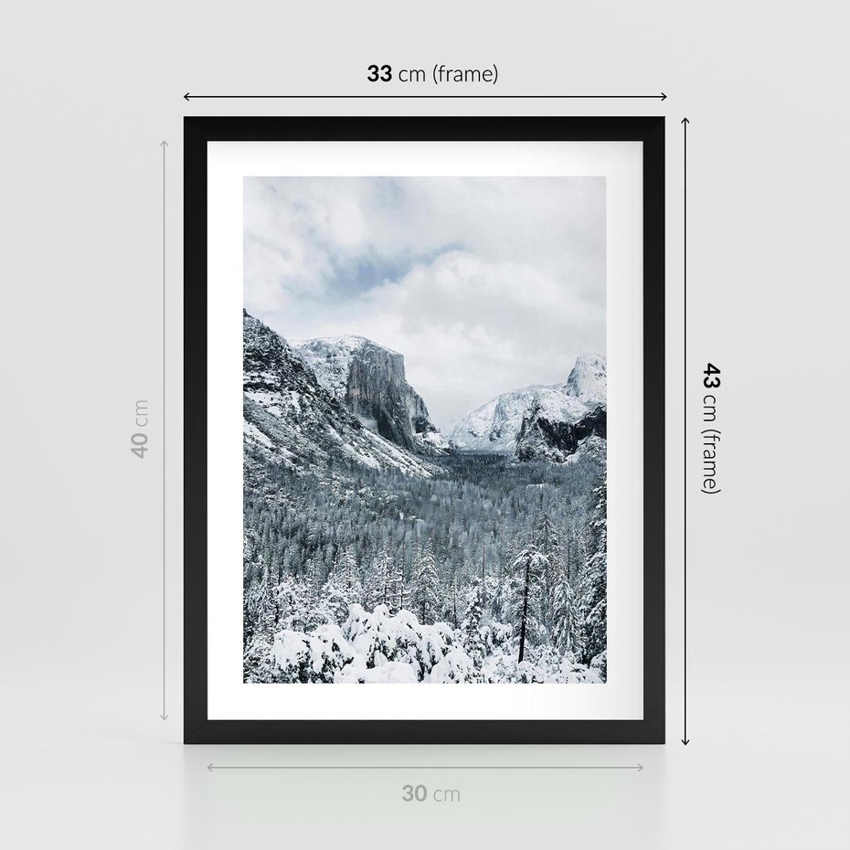 Plakat w ramie 30x40 - Góry Śnieżnej Krainy - góry, szczyty - rama czarna