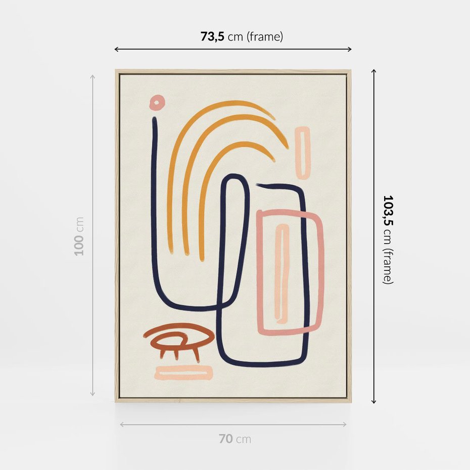 Obraz w ramie 70x100 - Abstrakcyjne Mrugnięcie - abstrakcja w stylu picasso, beżowe tło - rama drewno