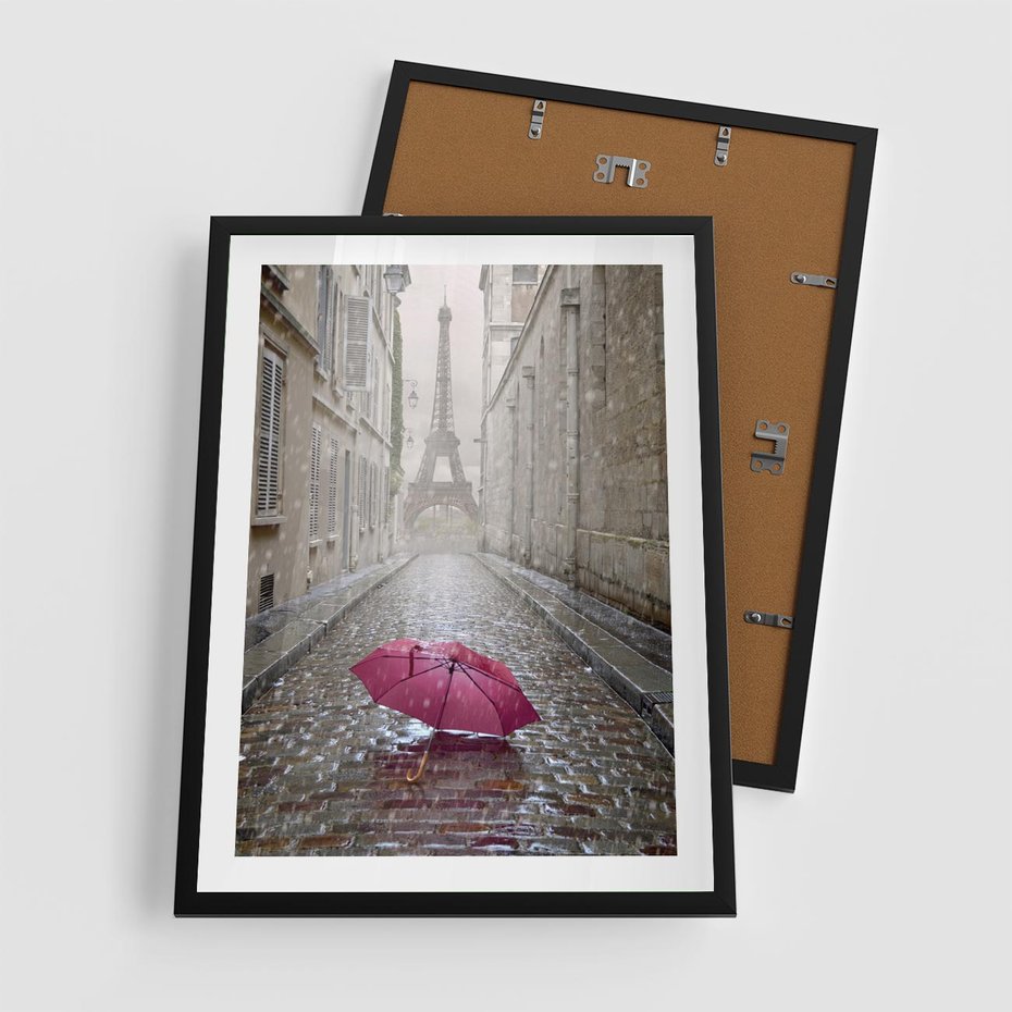 Plakat w ramie 50x70 - Francuska elegancja pod parasolem - Francja, parasol - rama czarna