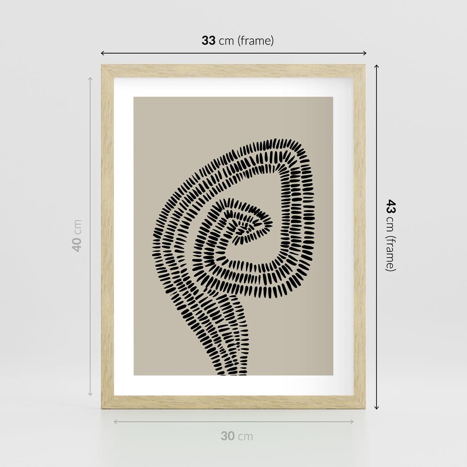 Plakat w ramie 30x40 - Nowoczesne Spektrum Wyobraźni - boho plakat, czarne kropki kreski - rama drewno