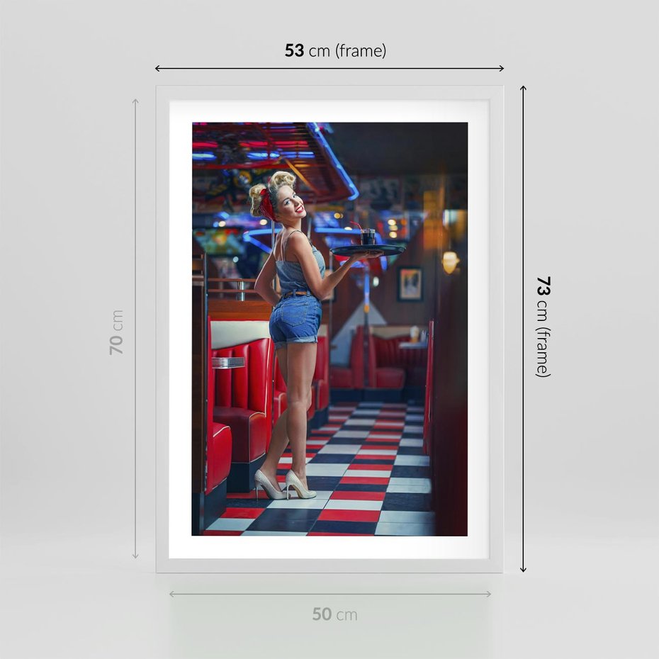 Plakat w ramie 50x70 - Czas Na Wyjątkowy Posiłek - restauracja, retro - rama biała