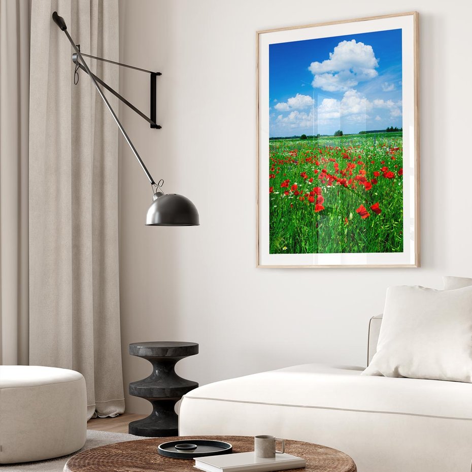 Plakat w ramie 40x50 - Kolorowa łąka pełna maku - łąka, maki - rama drewno