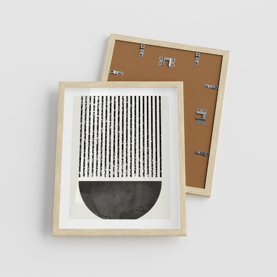 Plakat w ramie 40x50 - Taniec Impulsów - abstrakcyjne czarno białe formy, minimalizm - rama drewno