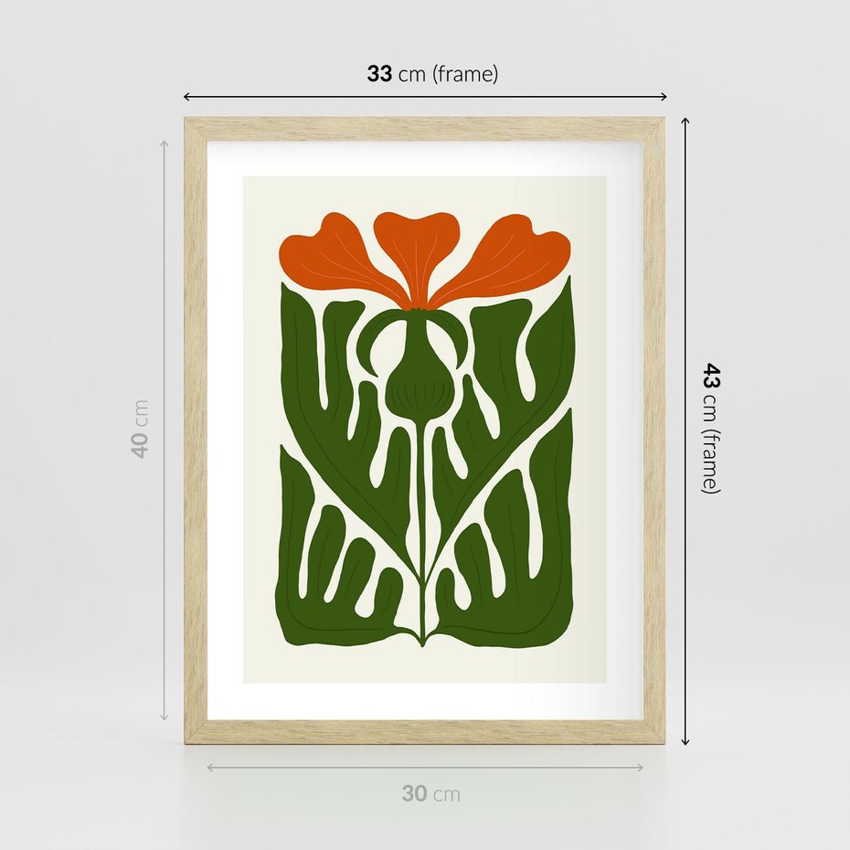 Plakat w ramie 30x40 - Minimalistyczny Urok Kwiatu - kwiat, sztuka nowoczesna - rama drewno