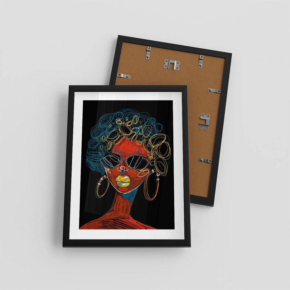 Plakat w ramie 30x40 - Kolorowe Wibracje Rzeczywistości - abstrakcyjny portret kobiety, twarz - rama czarna