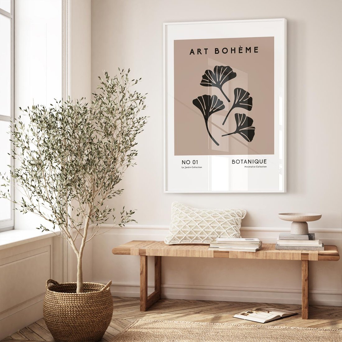 Plakat w ramie 40x50 - Botaniczne wymysły - sztuka boho, plakat - rama biała
