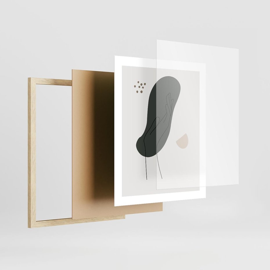 Plakat w ramie 40x50 - Tajemnicze Impulsy - szkic jedną linią, one lone - rama drewno