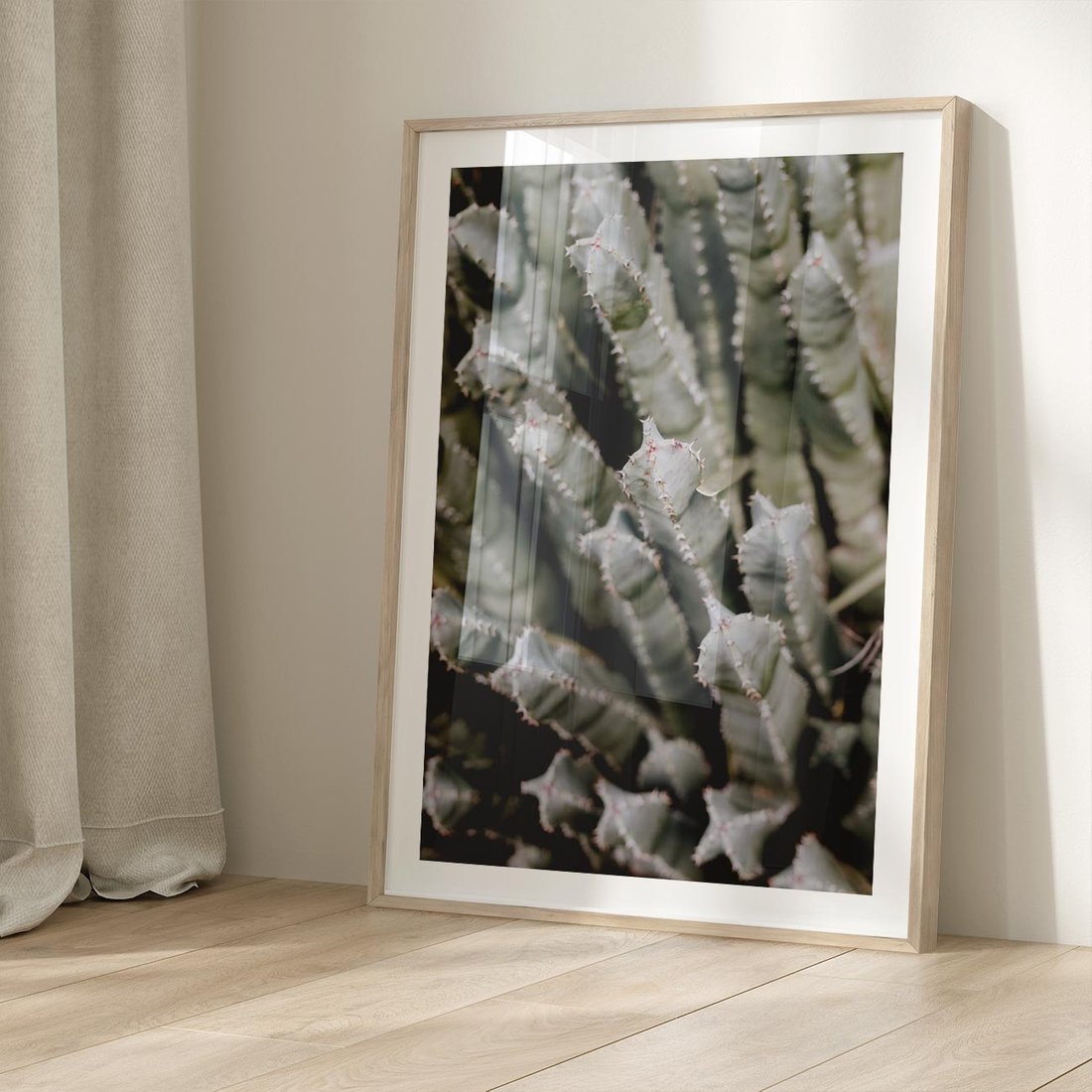 Plakat w ramie 30x40 - Boho kaktusy na pustyni - kaktusy, pustynia - rama drewno