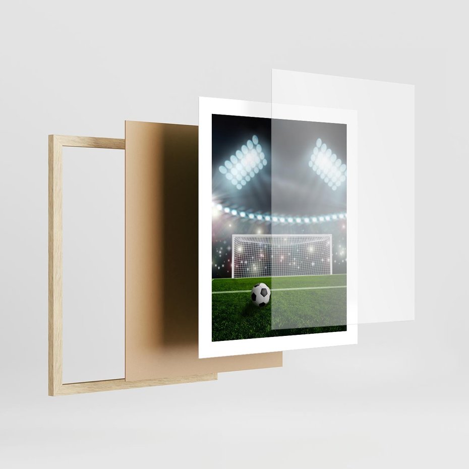 Plakat w ramie 40x50 - Strzał do bramki - piłka, nożna - rama drewno