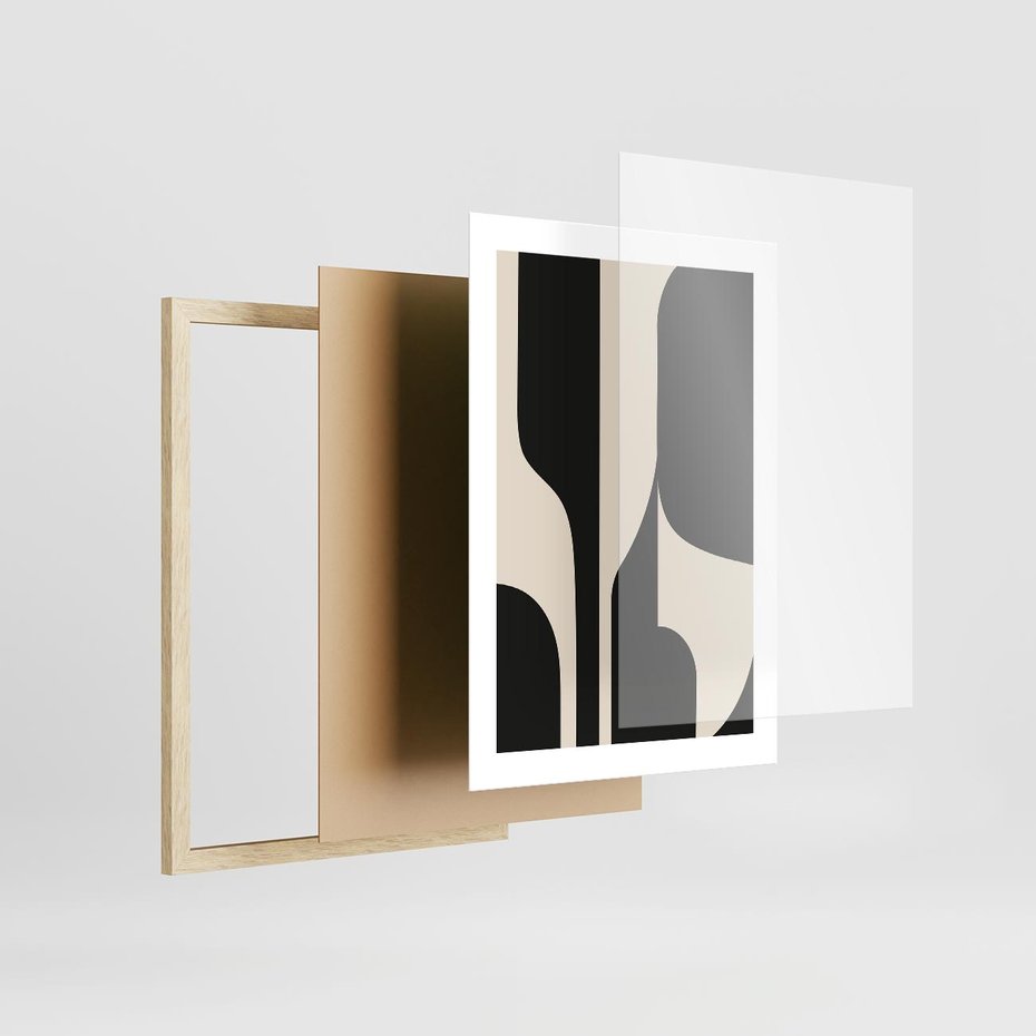 Plakat w ramie 30x40 - Abstrakcyjne Linie - boho plakat, rycina - rama drewno