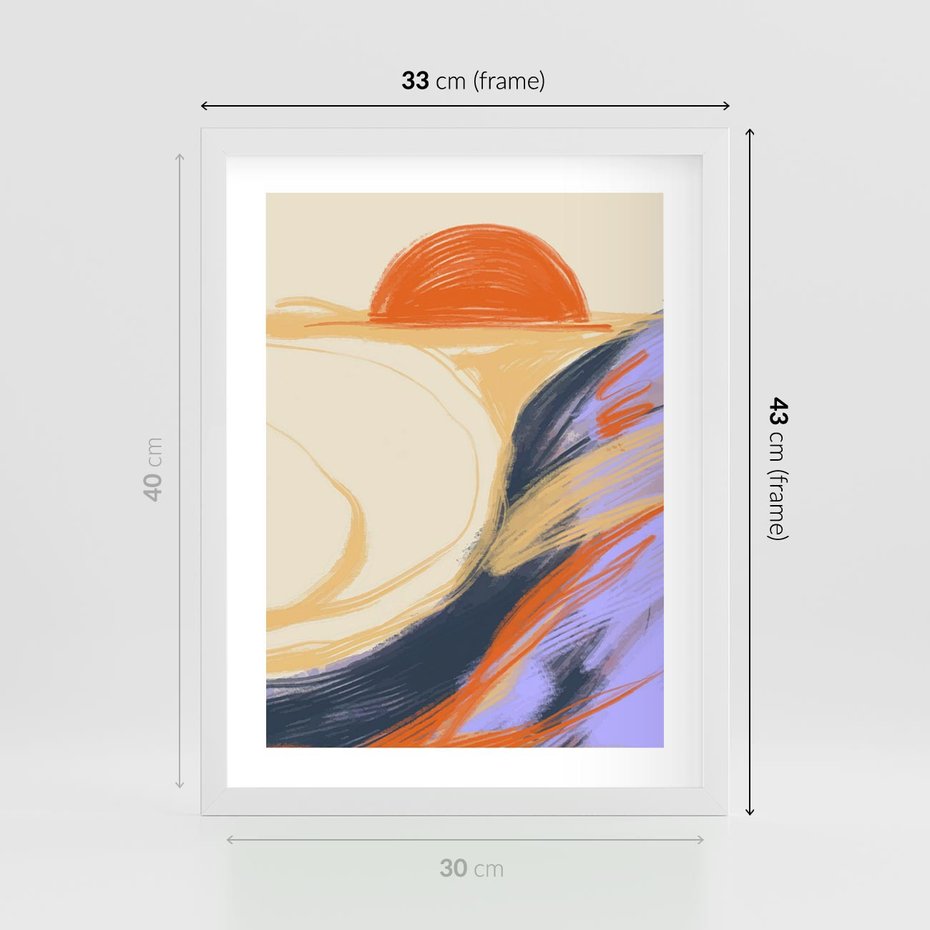 Plakat w ramie 30x40 - Pomarańczowy Horyzont - pastelowy krajobraz, nowoczesny plakat - rama biała