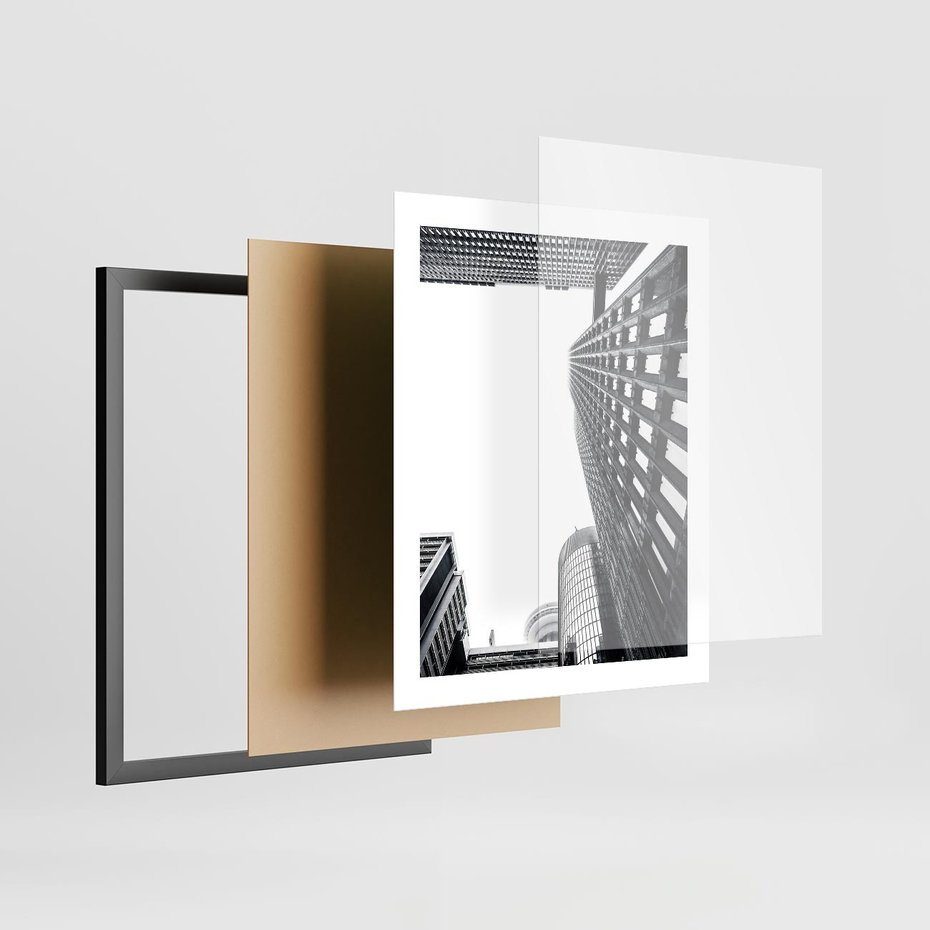 Plakat w ramie 40x50 - Monochromatyczna Sceneria Wieżowców - architektura, wieżowce - rama czarna