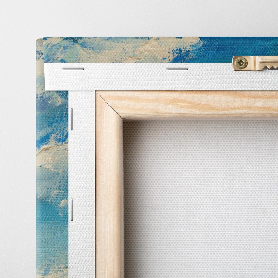 Obraz na płótnie 60x60 - Oddechy niebiańskiej materii - olejny obraz, smugi farby przypominają obłoki na błękitnym niebie