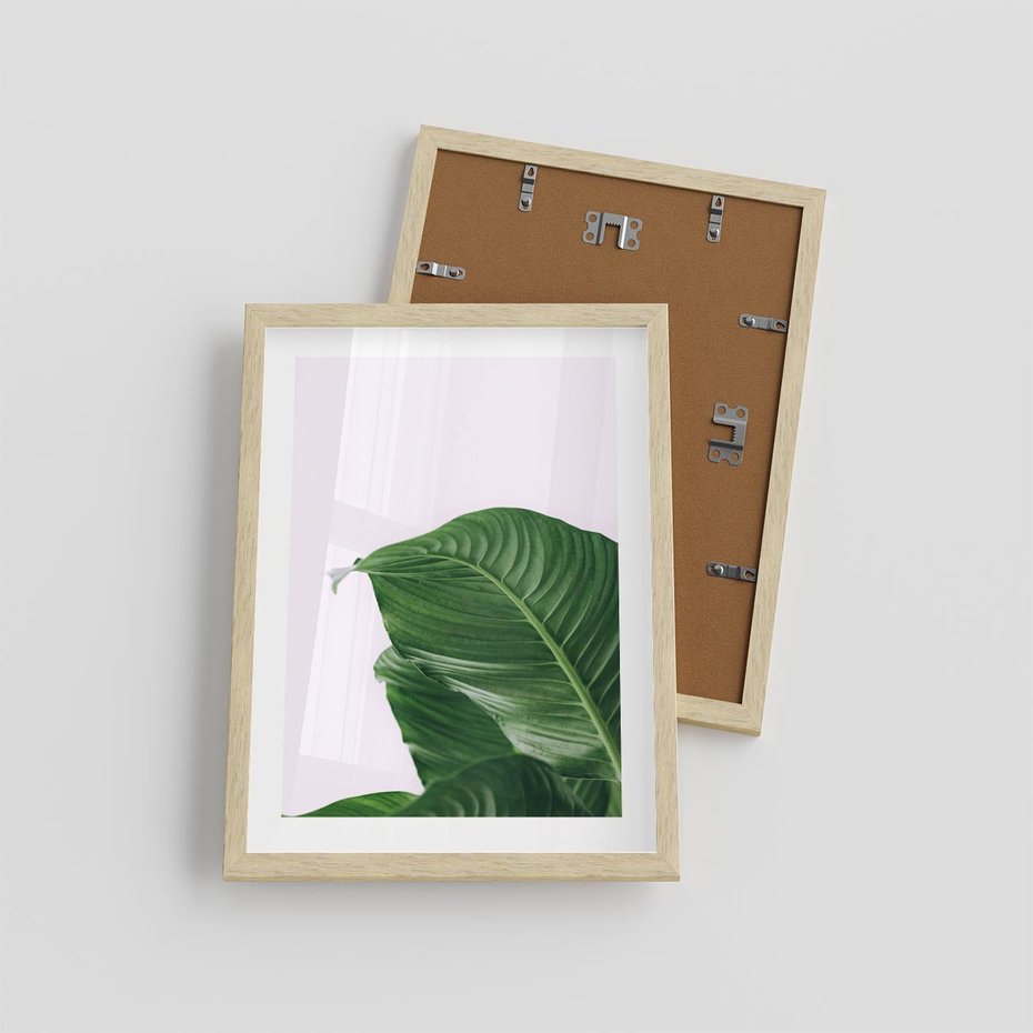 Plakat w ramie 30x40 - Zielone liście monstery - liście, monstera - rama drewno
