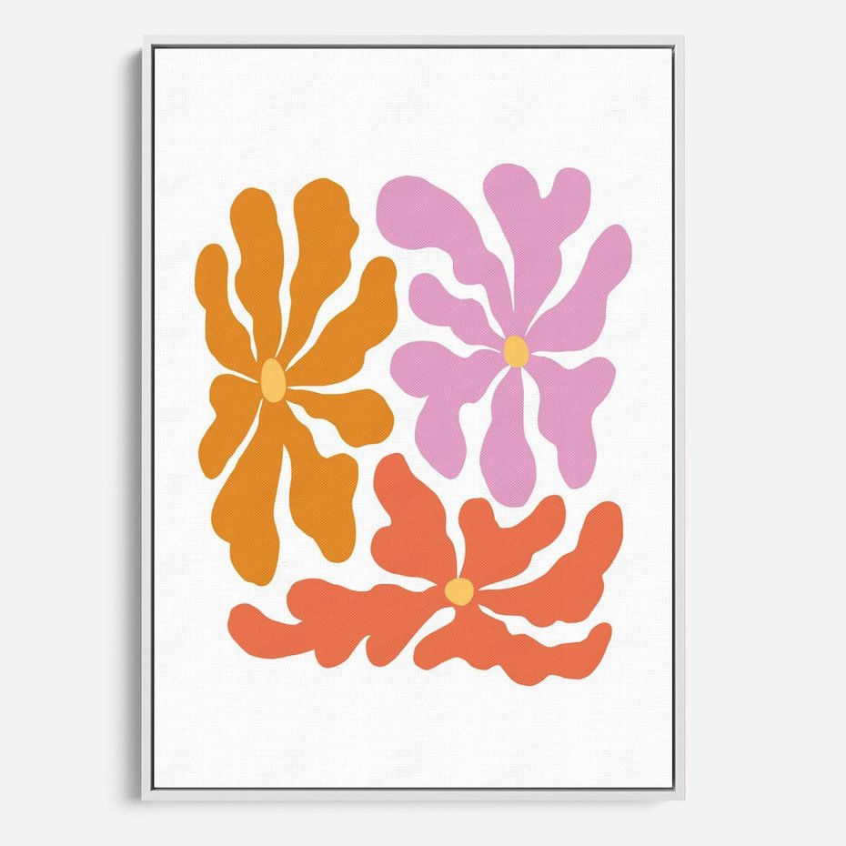 Obraz w ramie 70x100 - Rozbijające Refleksje - abstrakcyjne kolorowe kwiaty, minimlizm - rama biała