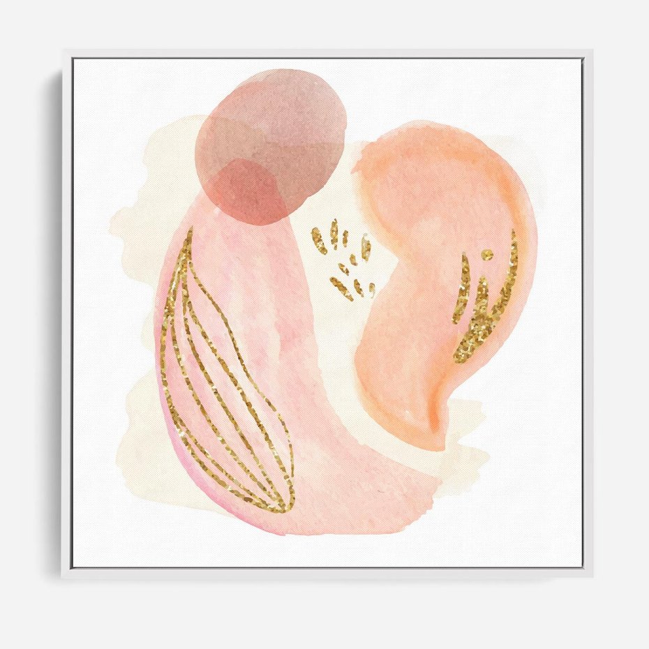 Obraz w ramie 50x50 - Impresje Przenikających Form - abstrakcyjne akwarelowe plamy, minimalizm - rama biała