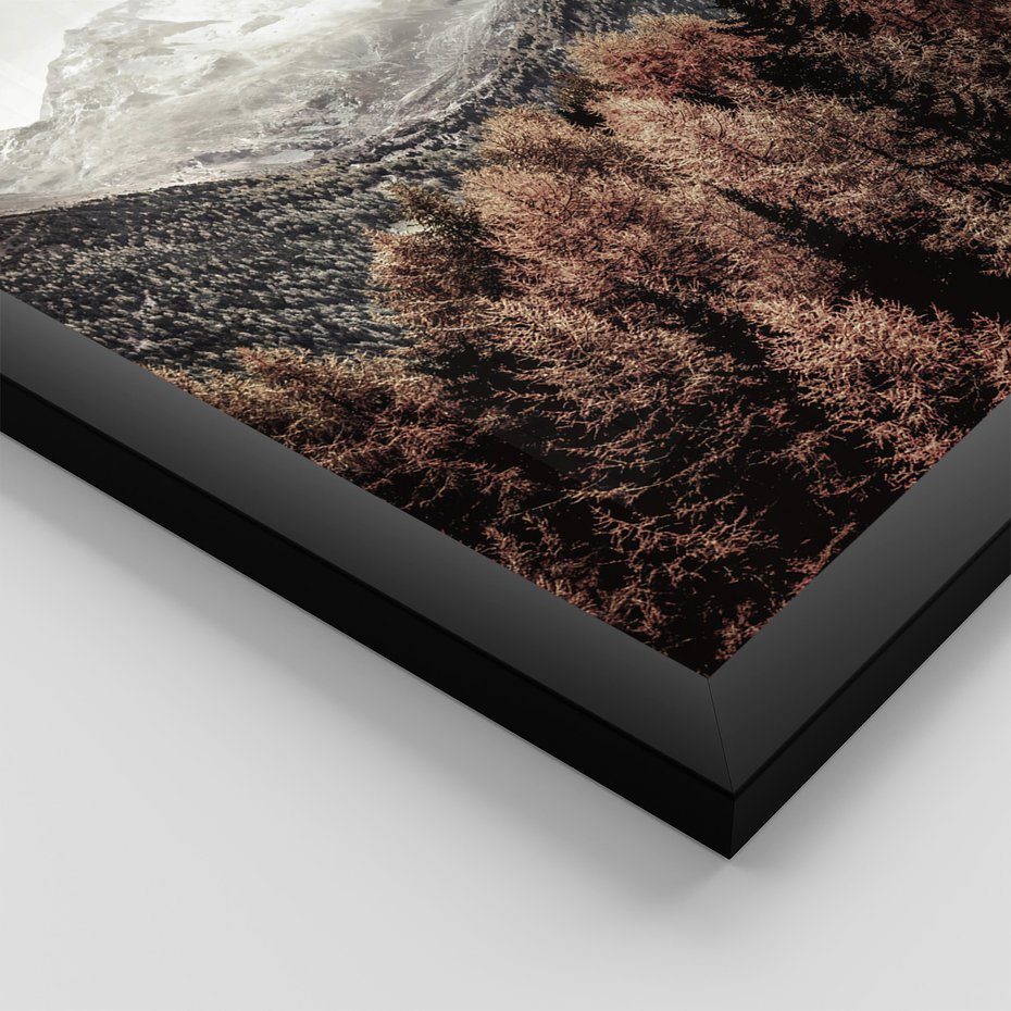 Zestaw obrazy w ramie 50x70 galeria - Chatka, w, górach, drewno - rama czarna