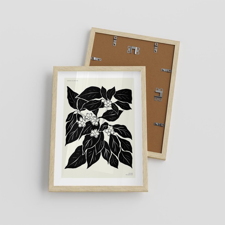 Plakat w ramie 30x40 - Ruchome szkicowe odbicia - czarno biała grafika, roślinność - rama drewno