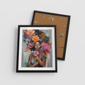 Plakat w ramie 40x50 - Z Głową w Kwiatach - obraz olejny, sztuka nowoczesna - rama czarna