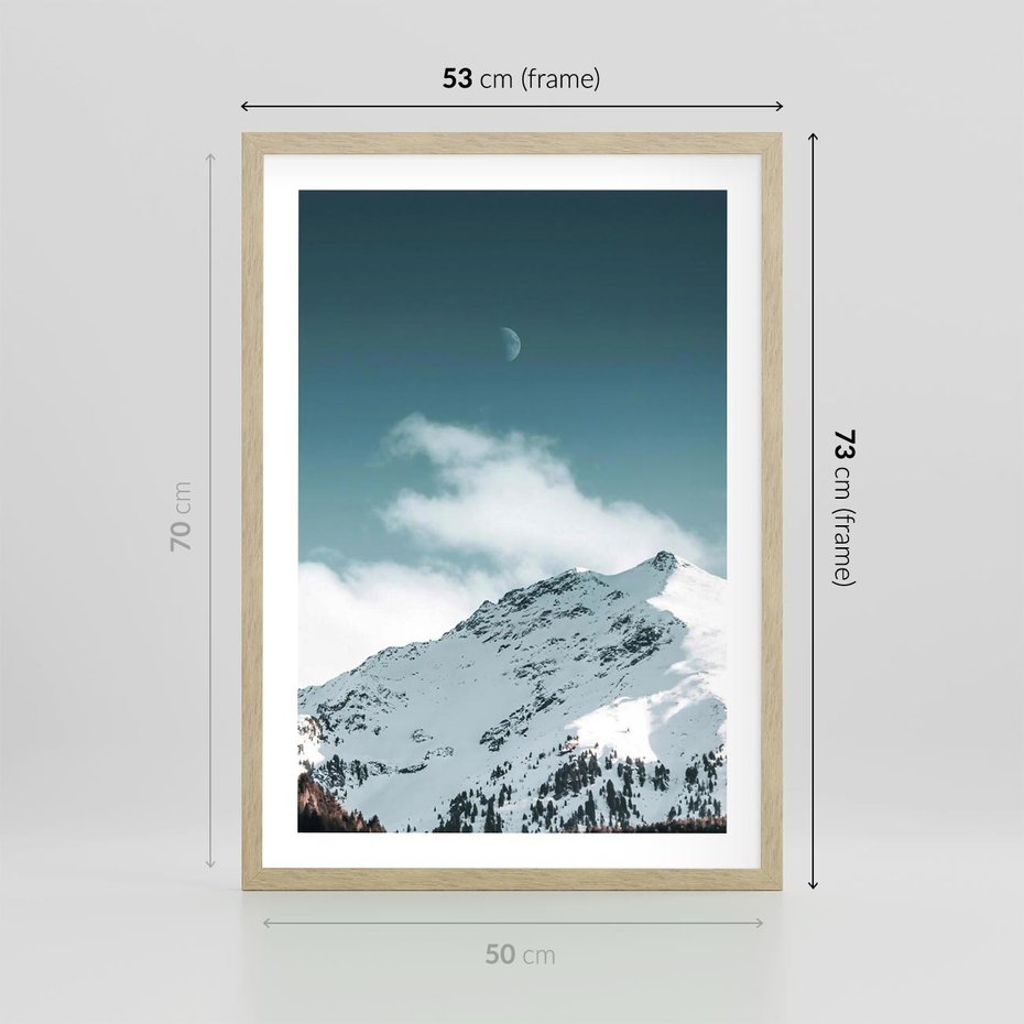 Plakat w ramie 50x70 - Nocna Magia w Górach - fotografia, śnieg - rama drewno