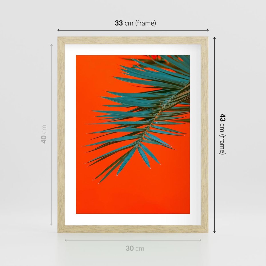 Plakat w ramie 30x40 - Egzotyczny Urok - liście, palma - rama drewno