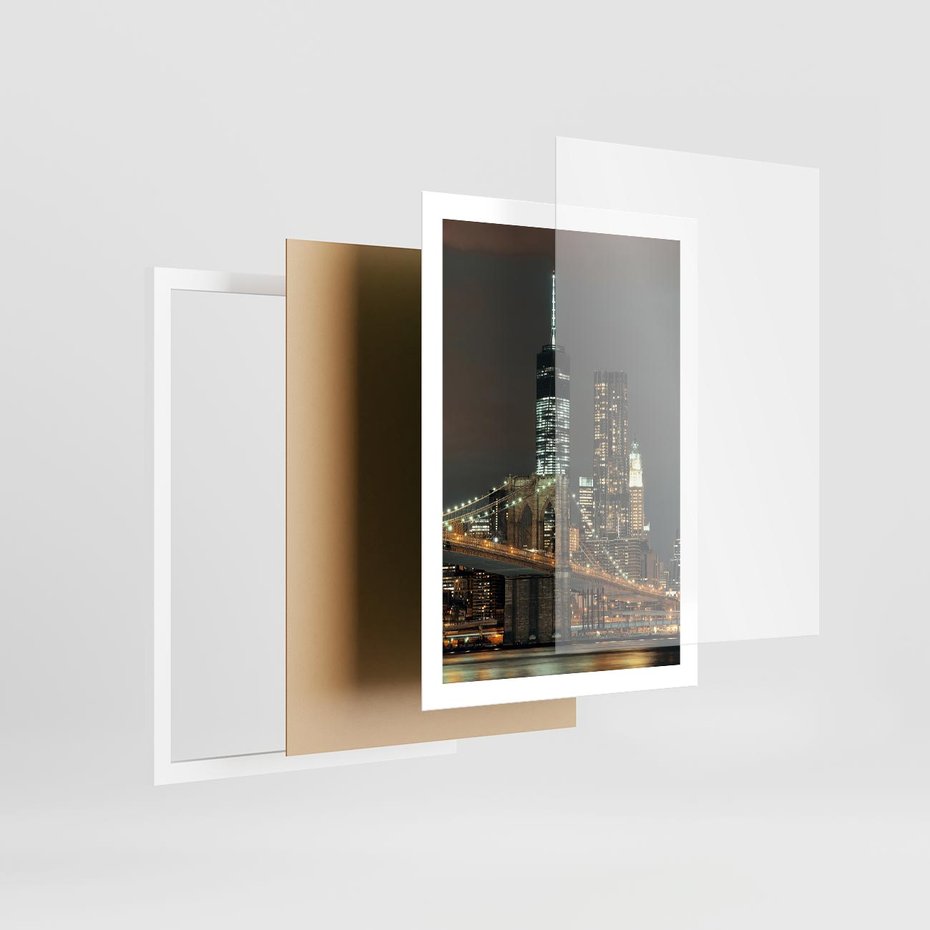Plakat w ramie 50x70 - Miasto rozświetlone nocnym blaskiem - miasto, nocą - rama biała