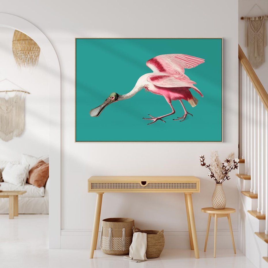 Obraz w ramie 120x80 - Różowy Ptak Wyobraźni - różowy ptak, wyobraźnia - rama drewno