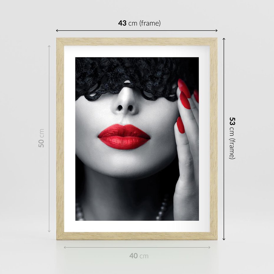 Plakat w ramie 40x50 - Piękno usta i szminka - usta, szminka - rama drewno