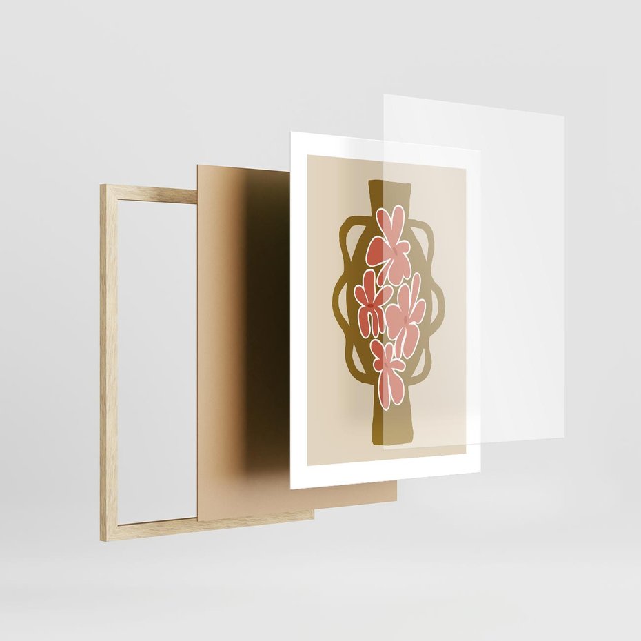 Plakat w ramie 30x40 - Rozbijające Formy - abstrakcyjny plakat, kwiaty na wazonie - rama drewno