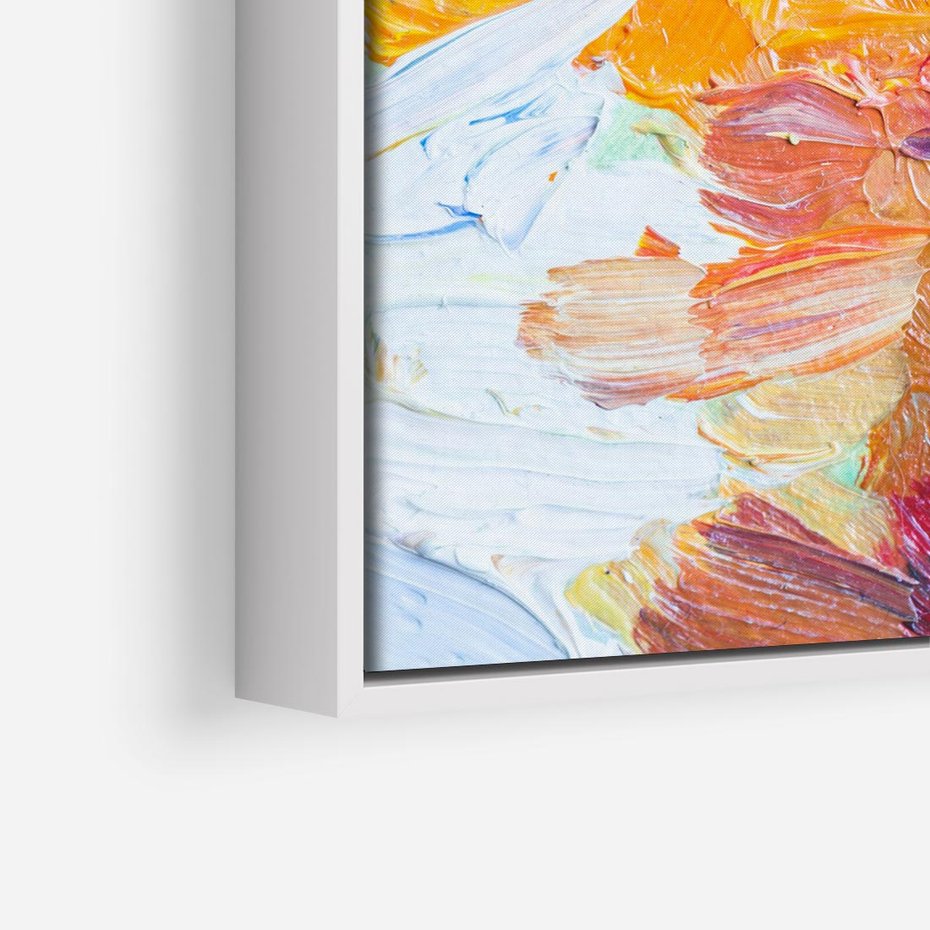 Obraz w ramie 50x50 - Kwiatowe Harmonie - zbliżenie na obraz olejny, gruba warstwa farby - rama biała