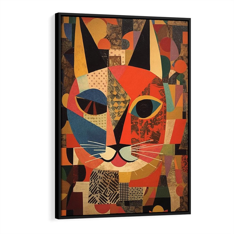 Obraz w ramie 70x100 - Impresje Nieznanych Odniesień - abstrakcyjny obraz olejny, kot - rama czarna