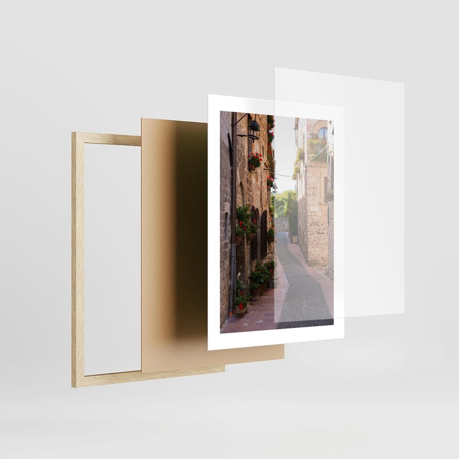 Plakat w ramie 30x40 - Miłość na Romantycznej Uliczce - romantyczna, uliczka - rama drewno