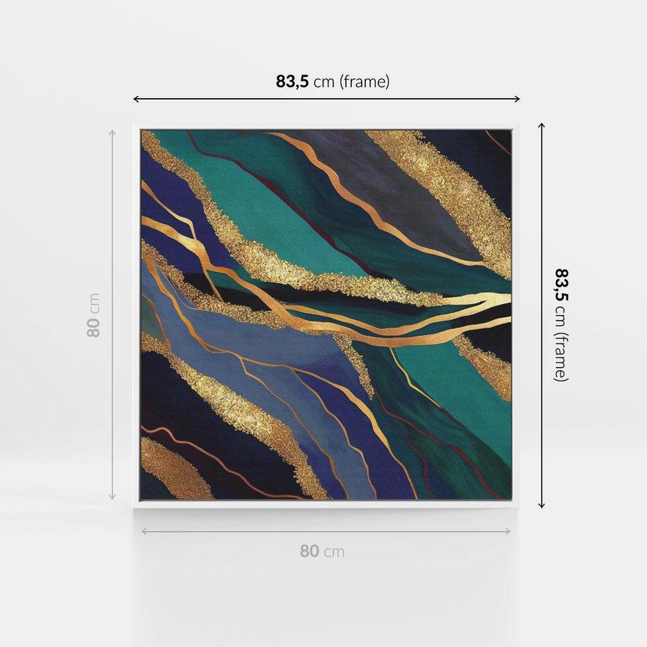 Obraz w ramie 80x80 - Sztorm malarskich emocji - marmur, abstrakcyjna grafika - rama biała