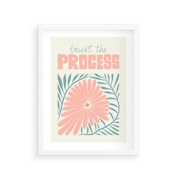 Plakat w ramie 30x40 - Symfonia Światła - typografia, pastelowa stokrotka - rama biała