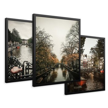 Zestaw obrazy w ramie 50x70 galeria - Kanały, miasto, woda, jesień - rama czarna